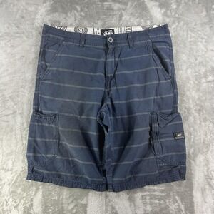Y2K Vans Cargo Shorts Mens 34 Blue Striped Canvas Skate Utility Pockets Summer